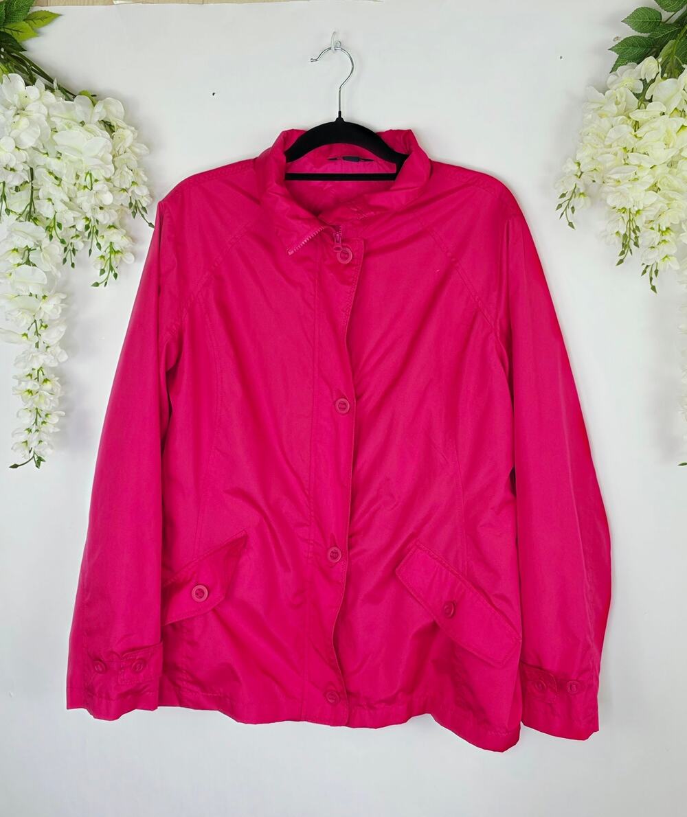 Lands End Rain Jacket XL Pink Lightweight Button Zip Gorpcore Outdoor Barbie